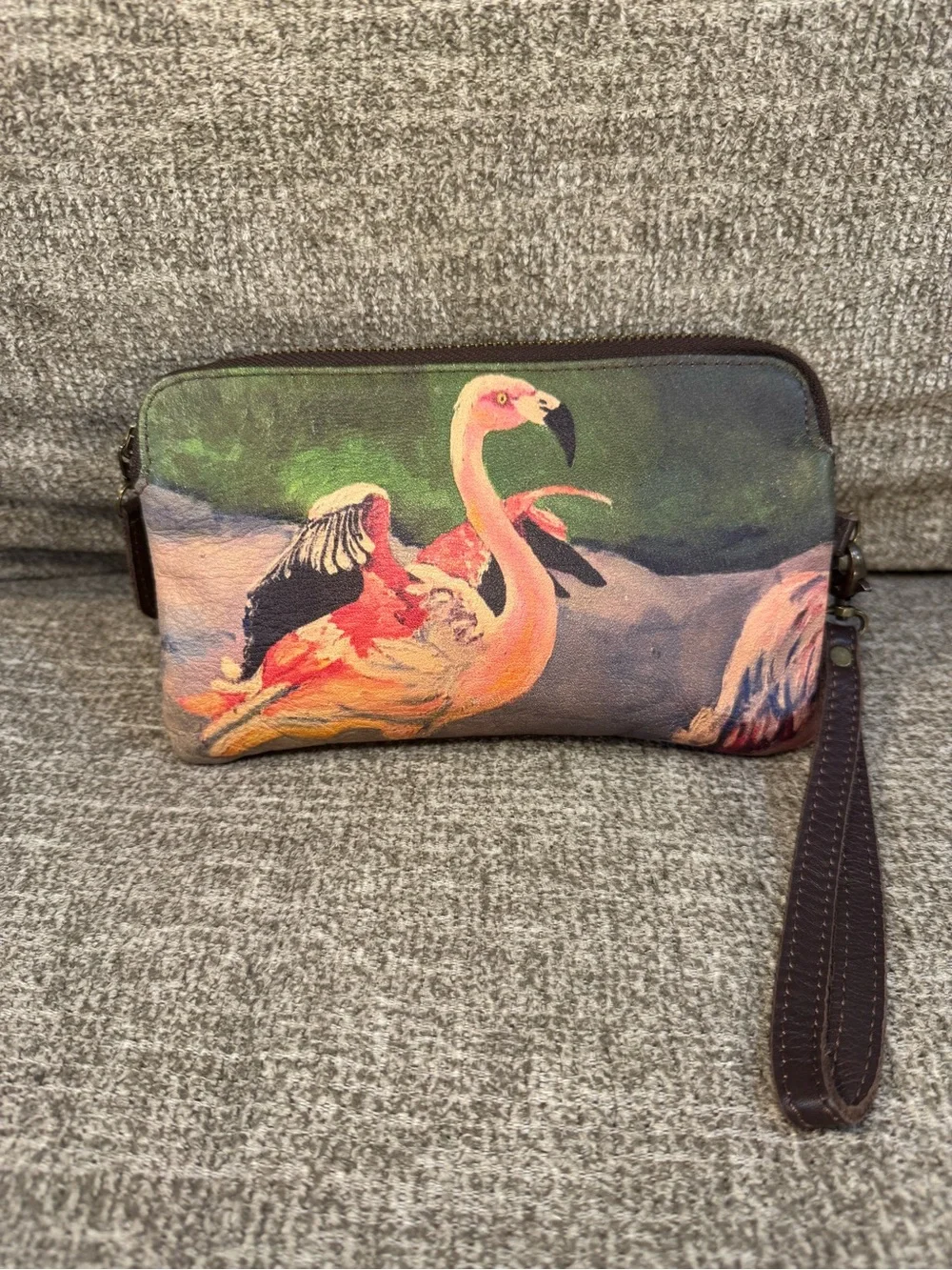 VIDA Flamingo Print Wristlet in Pink and Green - Picture 4 of 12
